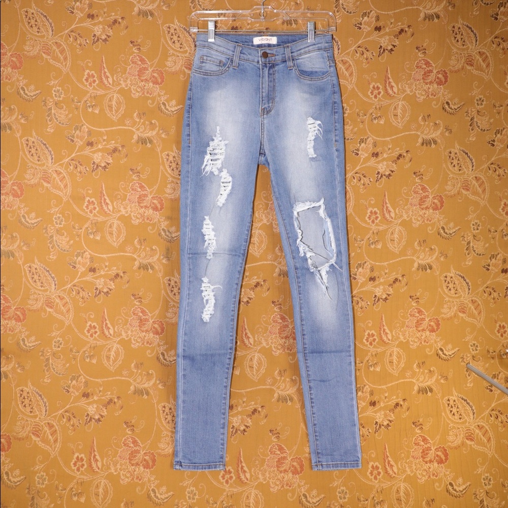 Fashion Nova Blue Ripped Skinny Jeans